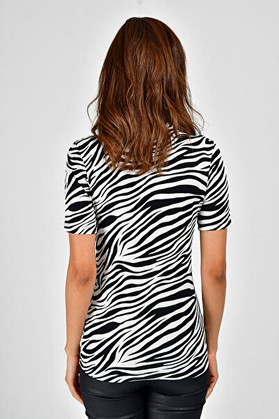 Cool & Sexy Women's Ecru Zebra Patterned Half Fisherman Blouse LPP107