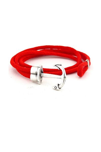 Solfera Red Colored Wrapped Large Anchor Men's Bracelet Bt626