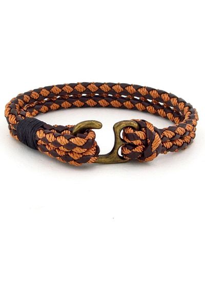 Solfera Bronze Metal Hook Leather Ip Braid Double Color Men's Bracelet Bt617
