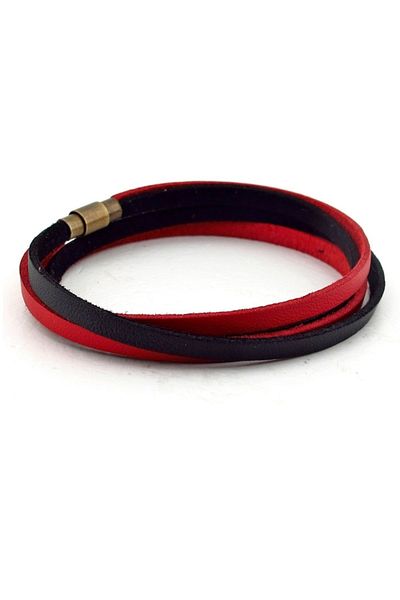 Solfera Red Black Double Row Original Leather Wrap Men's Bracelet BT634