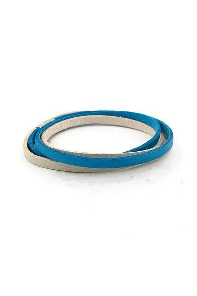 Solfera Blue Cream Double Row Original Leather Wrap Men's Bracelet BT639