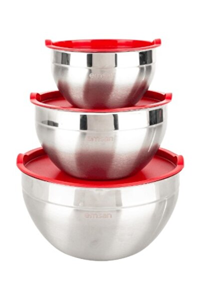 Emsan Demre Paslanmaz Çelik 3lü Saklama Kabı Kırmızı