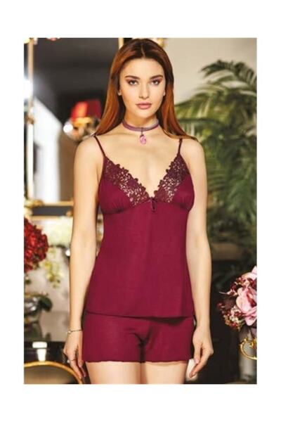 Jeremi 561 Combed Cotton Lace Short Six Pieces Nightgown Dressing Gown Set Claret Red