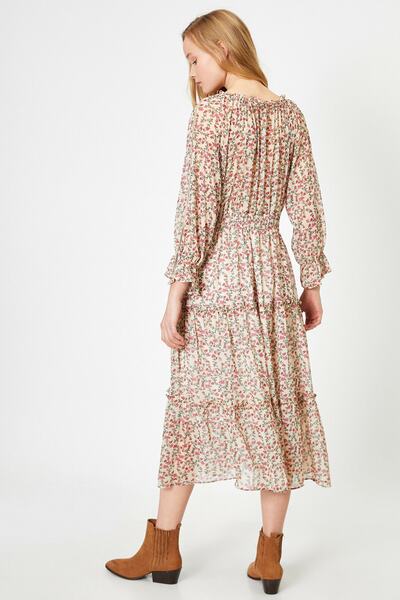 Koton Γυναικείο Φόρεμα με σχέδιο εκρού 0YAL88095IW