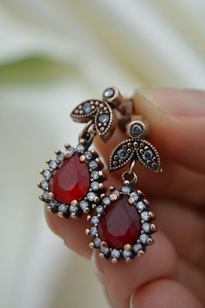 Stoneage Elegant Earrings with Ruby and Zirconia