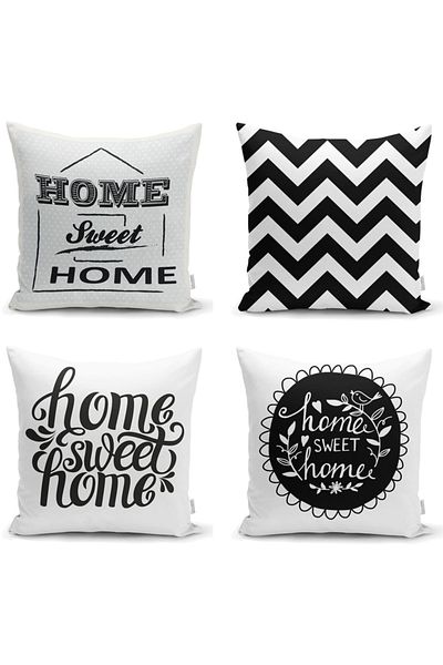 Realhomes Set de huse de pernă și pernă Black Floor Home Sweet din 4 piese