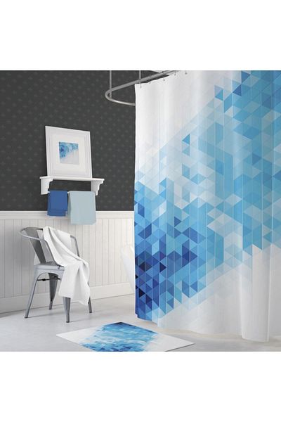 Zethome Zethome Blues Squares Κουρτίνα μπάνιου μονό φτερό 1x180x200