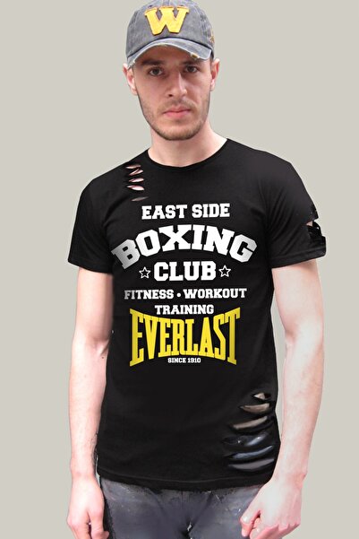 ROCKANDROLL Bokserski klub crna majica kratkih rukava poderana T-shirt