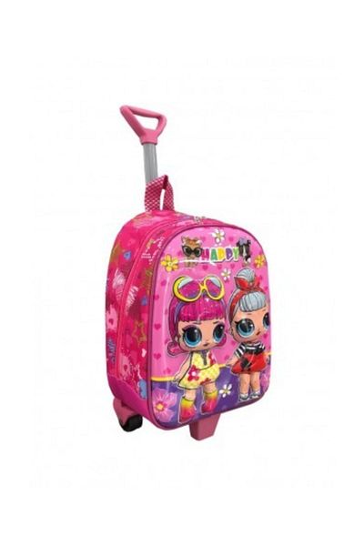 GNC DESİGN Happy Young Girl Nursery School Bag Pink with Squeegee