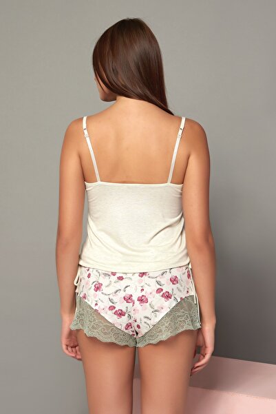 Sevim Kadın Yeşil Bej Melanj Şort Takım