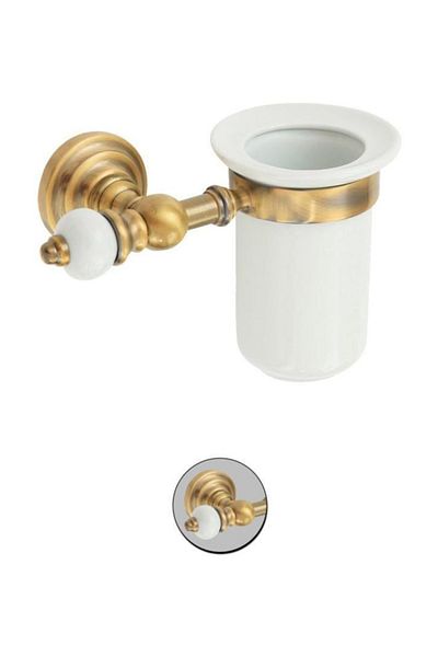 Maya Fantasia Antique Assembled Toothbrush Holder Porcelain 100% Brass