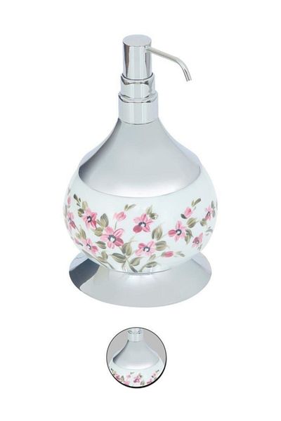 Maya Fantasia Patterned Chrome Stovetop Liquid Soap Dispenser Porcelain 100% Brass
