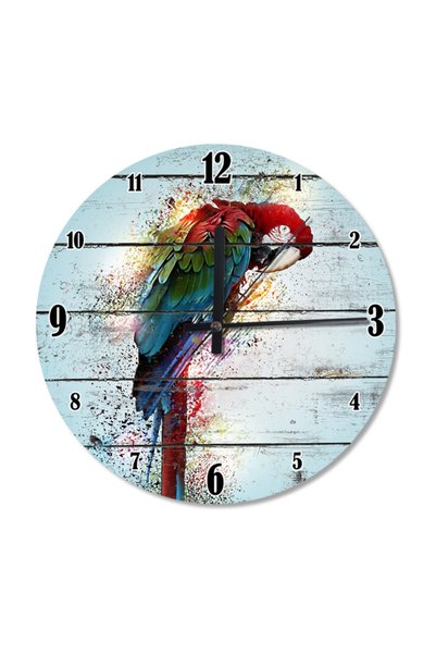 Cakatablo 30 cm Diameter Colorful Parrot Wooden Wall Clock