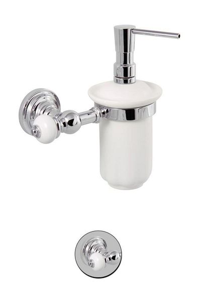 Maya Fantasia Chrome Wall Mounted Liquid Soap Dispenser Porcelain 100% Brass