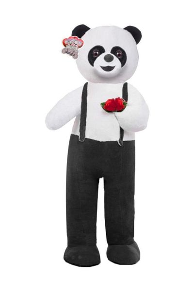 Limon Oyuncak Panda Plush Animal in Black Overalls - Original Standing