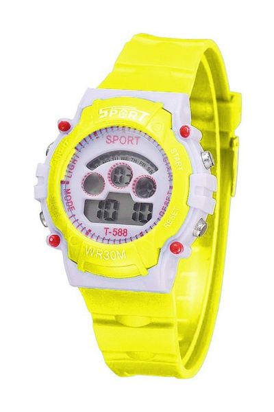 RoseRoi Digital Yellow Sports Kids Wristwatch Calendar Colorful Luminous