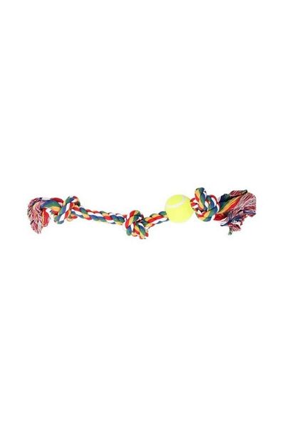 Pawise 3 Knotted and Tennis Ball Bone String Toy 20x11x2