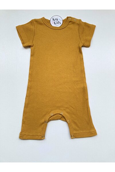 KEY KIDS بدلة رومبير مضلعة بلون الخردل للفتيات الصغيرات من عمر 12 إلى 18 شهرًا