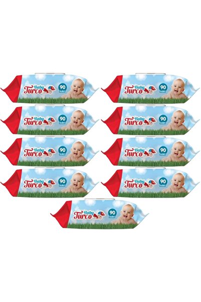 Baby Turco Islak Havlu Mendil Klasik 90 Yaprak 9'lu Set Plastik Kapaklı 810 Y...