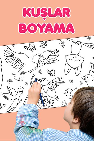 Sim Tasarım Coloring Birds and Flowers Fun Holiday Activity Giant Coloring Paper