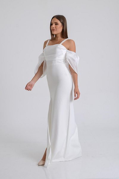 SpringStore Rochie de seara cu bretele albe