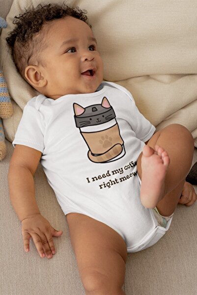 BabyLimon بدلة قصيرة الأكمام منقوشة باللون الأبيض للجنسين من My Caffe Meow