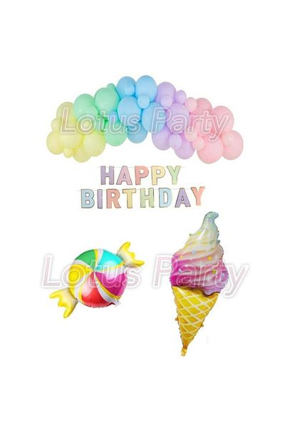 LOTUS PARTY Ice Cream Ace Cream Summer Themed Birthday Balloon Set 50 Pieces Balloon Ice Cream and Candy Foil Balloon