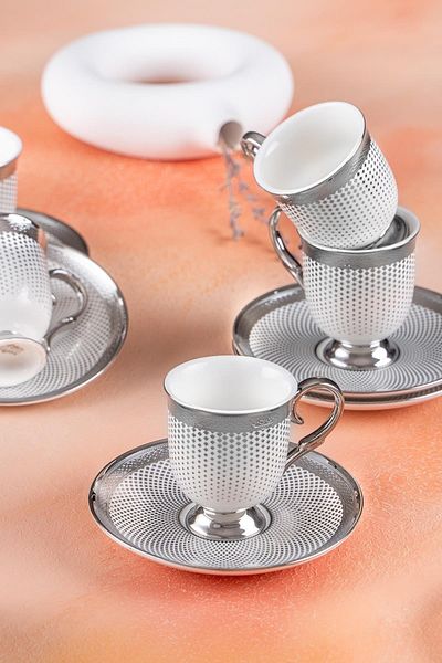 ACAR Nova Silver 6-Person Coffee Cup Set - 90 ml