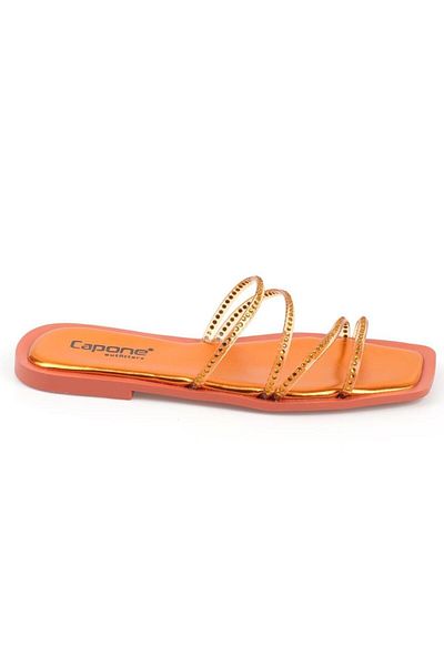 Capone Outfitters Capone Blunt Toe Stone Banded Flat Heel Orange Damenhausschuhe