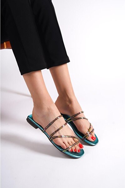 Capone Outfitters Dámské pantofle Capone na plochém podpatku Stone Tyrkys