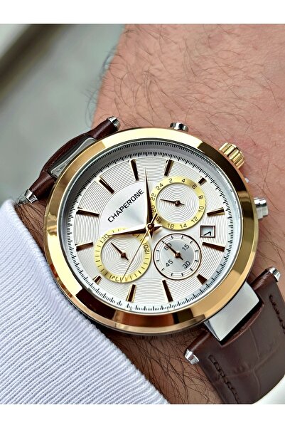 Chaperone Kahverengi Deri Kordon Fonksiyonlar Aktif Erkek Kol Saati + BİLEKLİ...