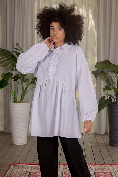 ESM LINE Women's Buttoned Front Ruffle Detailed Tunic ESM3007/White