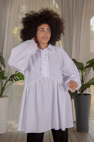 ESM LINE Women's Buttoned Front Ruffle Detailed Tunic ESM3007/White