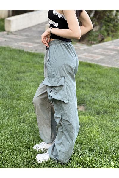 Gofeel Baggy Cut Grey Relaxed Παντελόνι - Cargo με τσέπες και λάστιχο