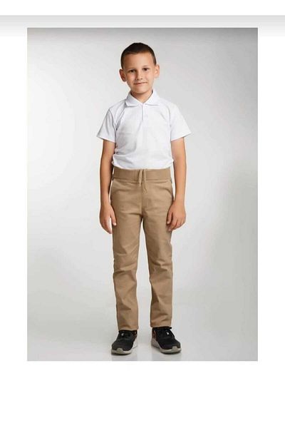 KURAFF Ribbed Waist Full Elastic Canvas Fabric School Trousers