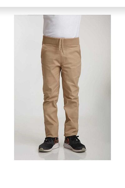 KURAFF Ribbed Waist Full Elastic Canvas Fabric School Trousers