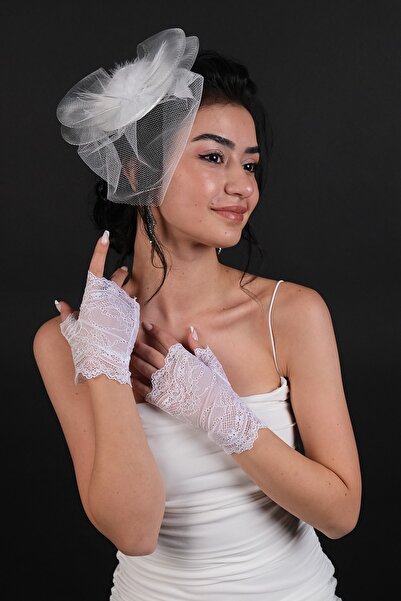 Limelia Mănuși de mireasă cu jumătate de deget și pălărie de mireasă