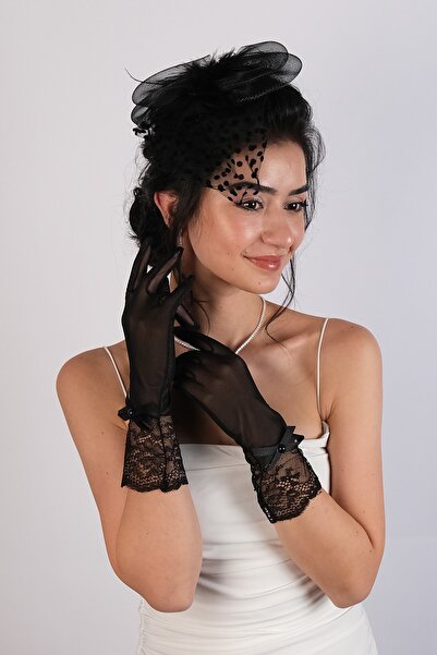 Limelia Puantiyeli Gelin Şapkası Ve Kurdeleli Gelin Eldiveni