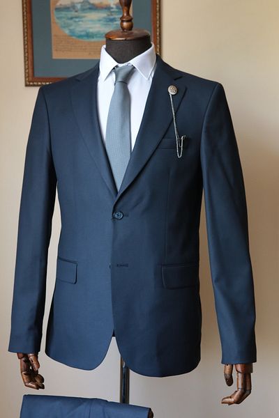 Querinca Dobby Navy Blue Suit (with Collar Ornament and Tie Gift)