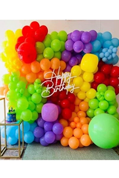party mix Balon Zinciri Doğum Günü Balonları Kırmızı Sarı Turuncu Yeşil Mor M...
