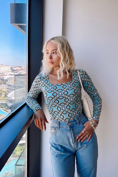 LACHT Γυναικεία μπλούζα βισκόζης με μακρυμάνικη μπλούζα με τετράγωνη λαιμόκοψη