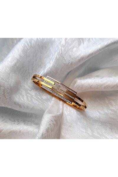 Genel Markalar üç renkli kaburga model gold çelik kelepçe bileklik