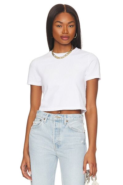 By Kul Design Women's White Short Sleeve Cycling Collar Jarse Crop Top