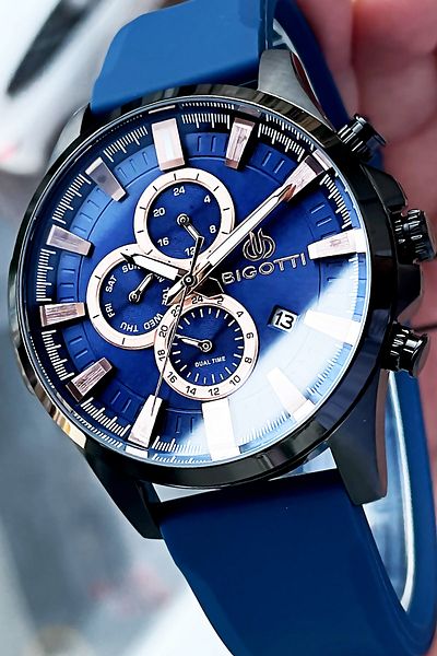 Bigotti Men's Wristwatch 5 Atm Waterproof 100% Silicone Strap Navy Blue Color + Bracelet BME2005C2
