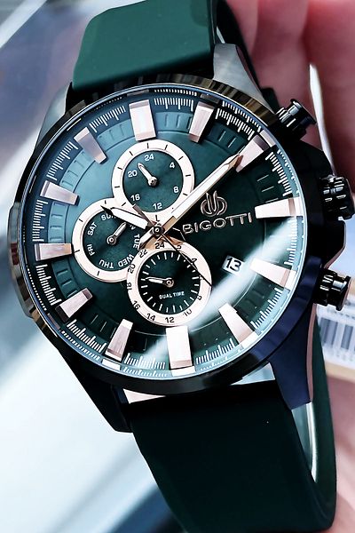 Bigotti Men's Wristwatch 5 Atm Waterproof 100% Silicone Strap Green Color + Bracelet BME2005C5