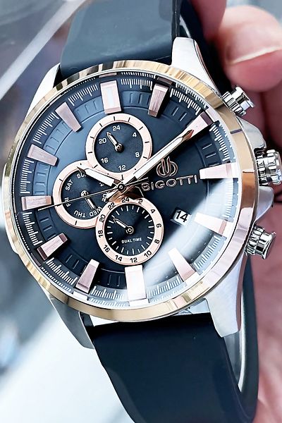 Bigotti Men's Wristwatch 5 Atm Waterproof 100% Silicone Strap Smoked Color + Bracelet BME2005C1