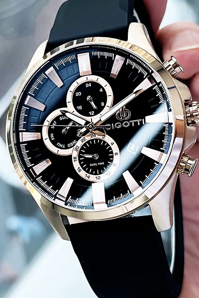 Bigotti Men's Wristwatch 5 Atm Waterproof 100% Silicone Strap Black Color + Bracelet BME2005C4
