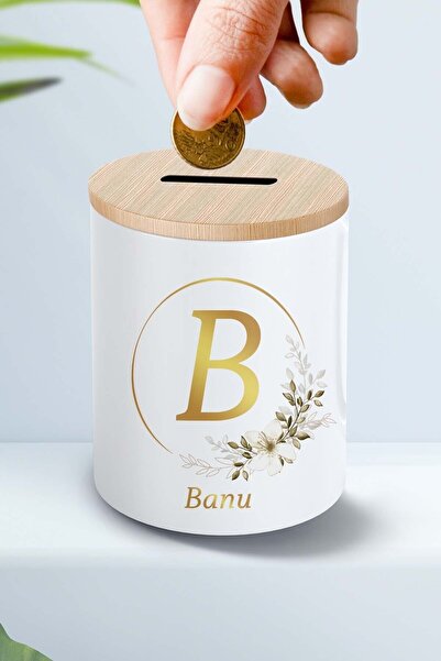 HediyeLabs Kişiye Özel B Baş Harfli İsimli Porselen Baskılı Kupa Kumbara