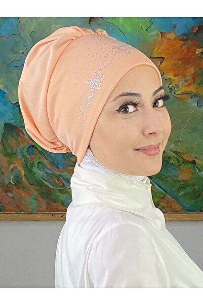 BUTİKAMBAR Flower Model Silver Light Salmon Stone Bonnet