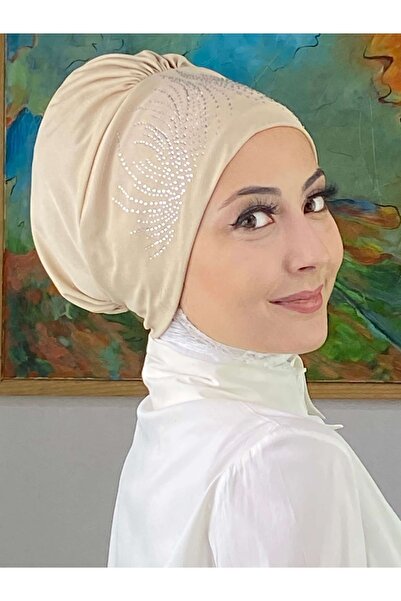 BUTİKAMBAR Πολυτελές Μοντέλο Ασημένιο Κρεμ Καπέλο με Πέτρες